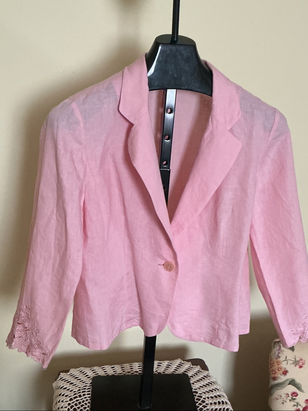 Talbots Pink Linen-Blend Single-Button Blazer